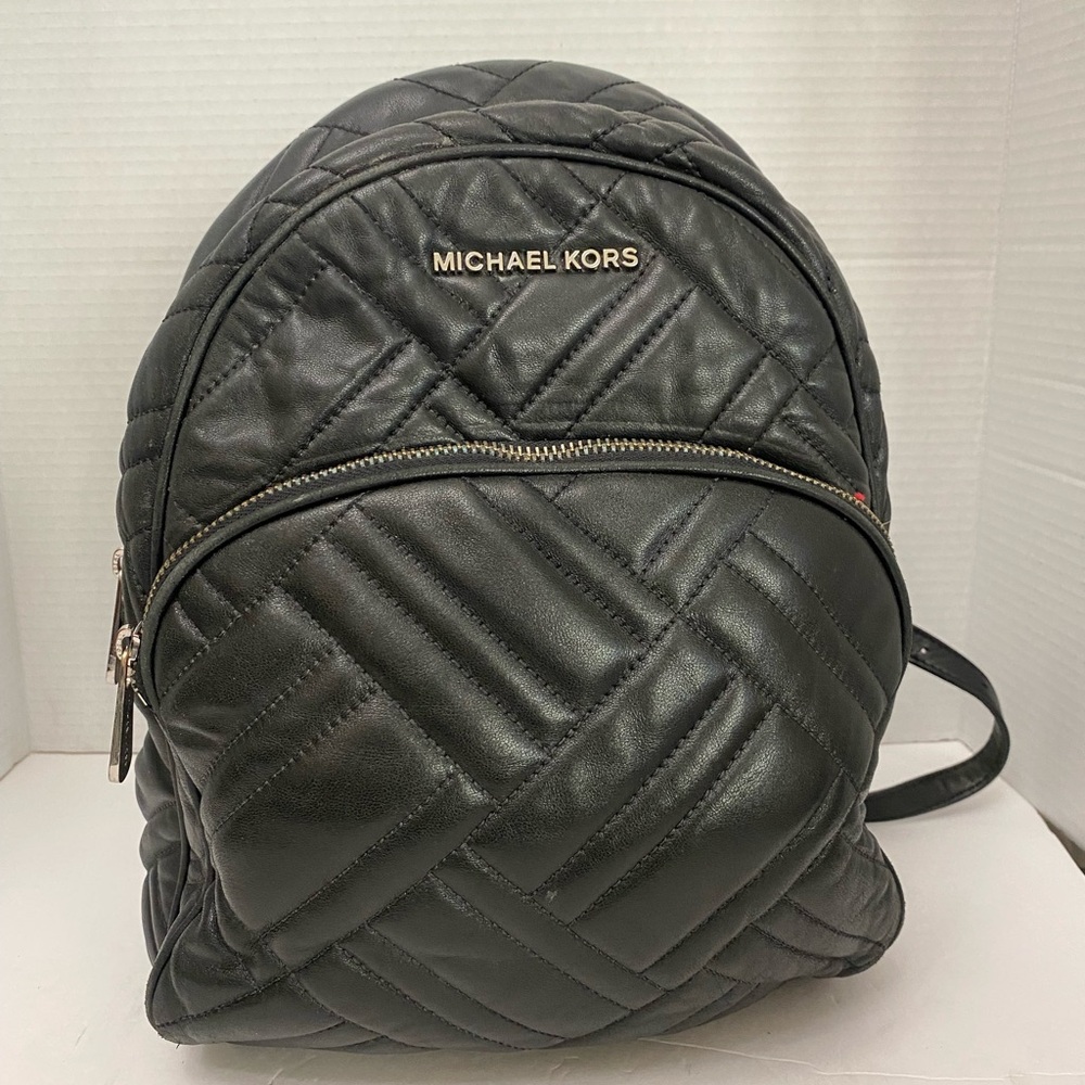 Michael Kors Abbey Quilted Black Leather Backpack Medium Size